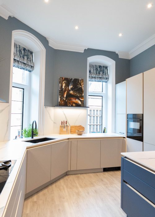 A Blueberry and Platinum Grey Kitchen in Kingwood