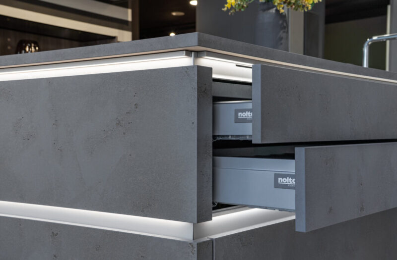Close up of our nolte drawers from our kitchen showroom in Wilmslow