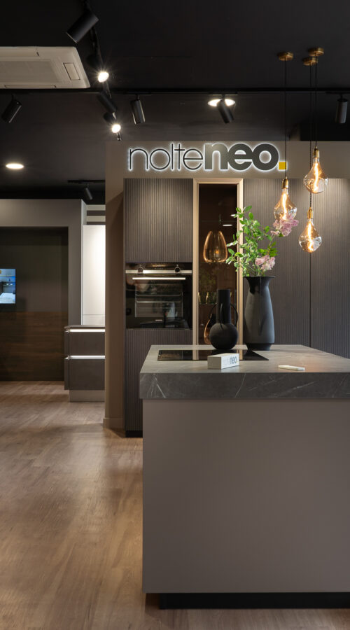 Neo Lodge kitchen display in our Wilmslow kitchen showroom