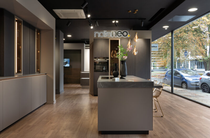 Neo Lodge kitchen display in our Wilmslow kitchen showroom