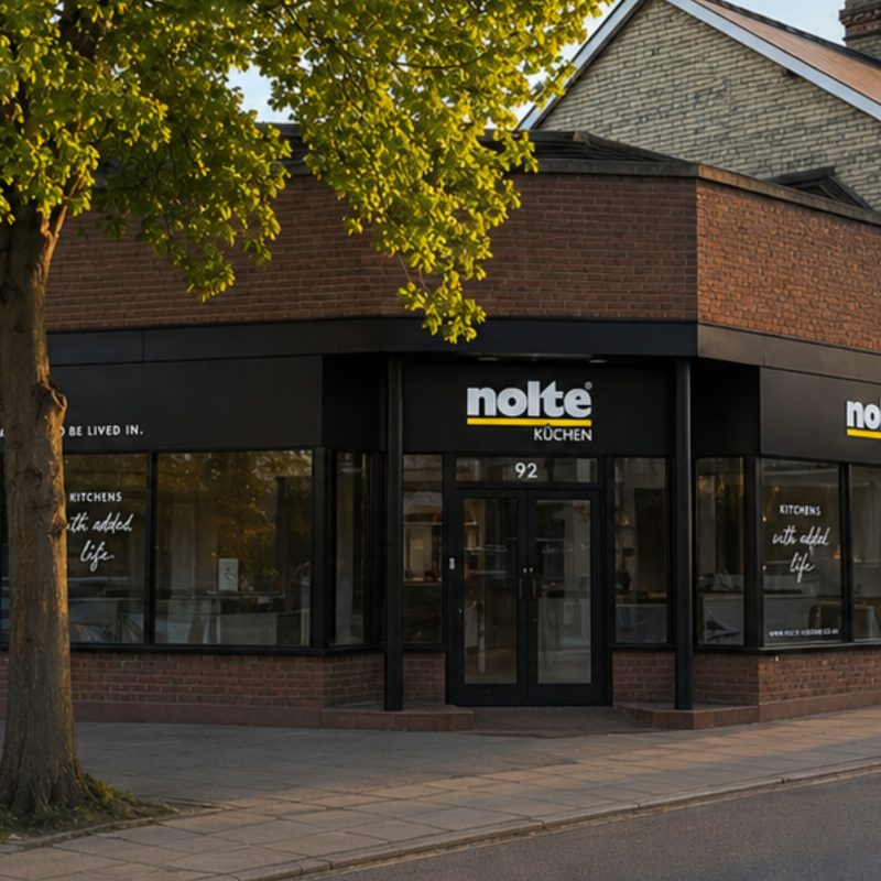 Exterior of the Nolte kitchen showroom at 92 Cherry Hinton Road, Cambridge.